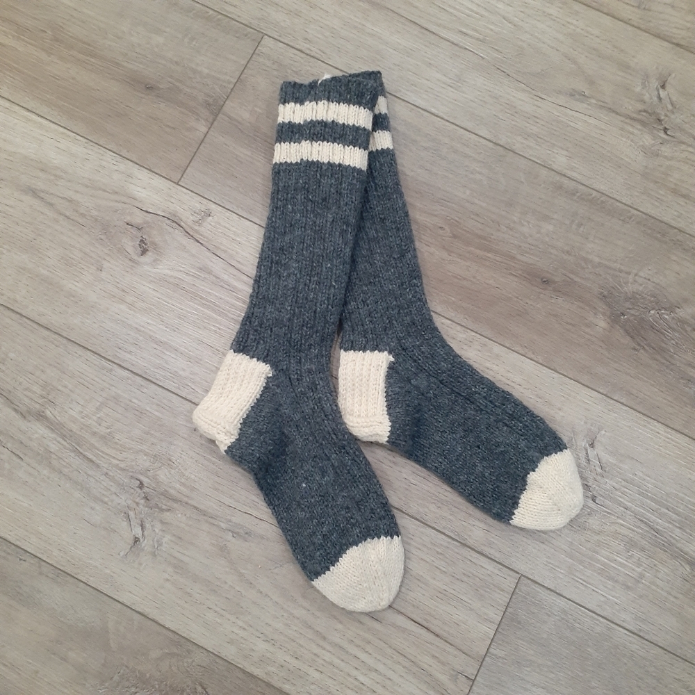 Vintage Handknit Wool Cottagecore/Cabincore Striped Cuff Socks